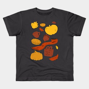 Autumn Themed Pattern - Fall Season - Cozy Seasonal Pattern Kids T-Shirt